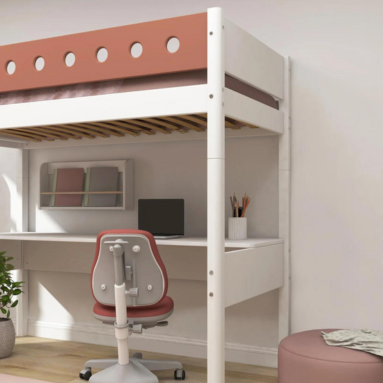 High bed w. straight ladder and desk blush example