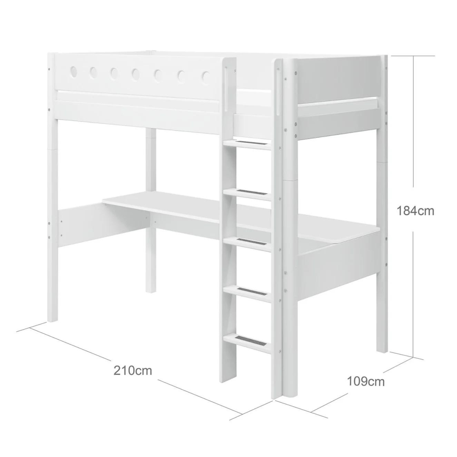 High bed w. straight ladder and desk dimensions