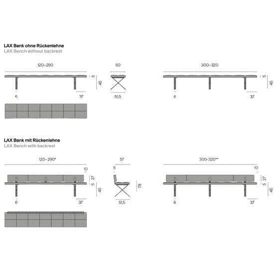 MOREMOEBEL LAX bench. dimensions